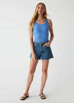 Michael Stars Cassie Thin Banded Tank- Salt Water-Hand In Pocket