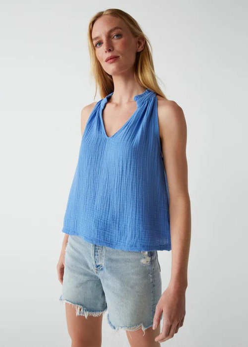 Michael Stars Viola Split Neck Tank- Saltwater-Hand In Pocket