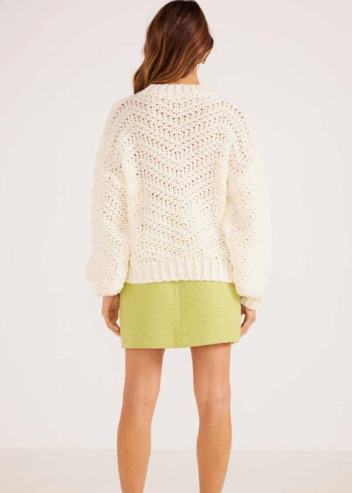 MINKPINK Luna Zig Zag Knit Jumper- Ivory-Hand In Pocket