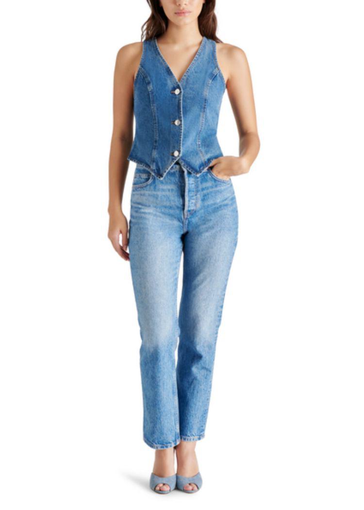 Steve Madden Micky Top- Blue Denim-Hand In Pocket