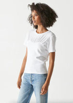 Michael Stars Victoria Shirred Fabric Mix Tee - White-Hand In Pocket