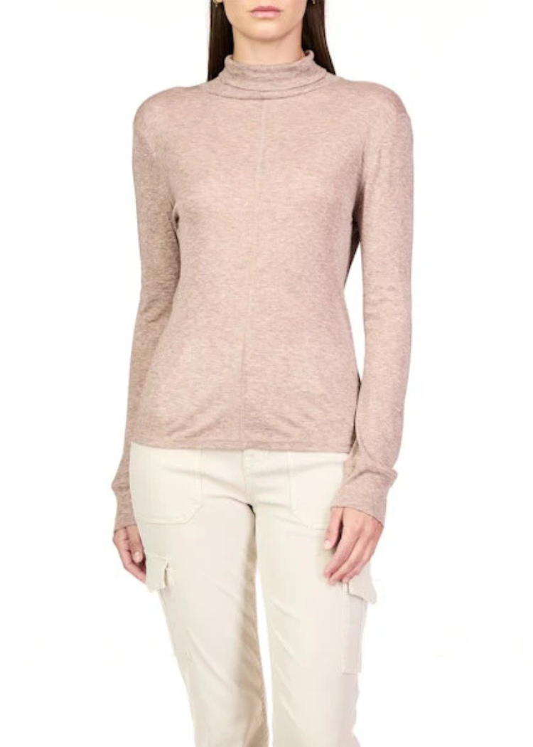 Sanctuary Exposed Seam Mock Neck- Heather Feather-Hand In Pocket