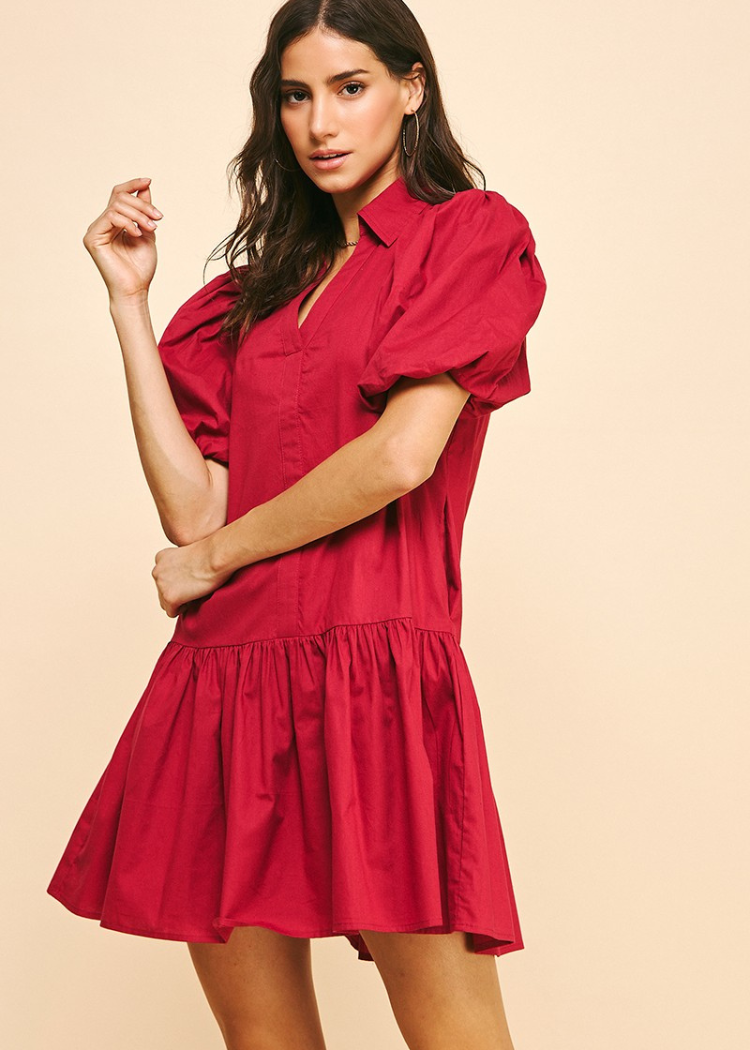 Pinch Marianna Tiered Mini Dress- Fall Red-Hand In Pocket