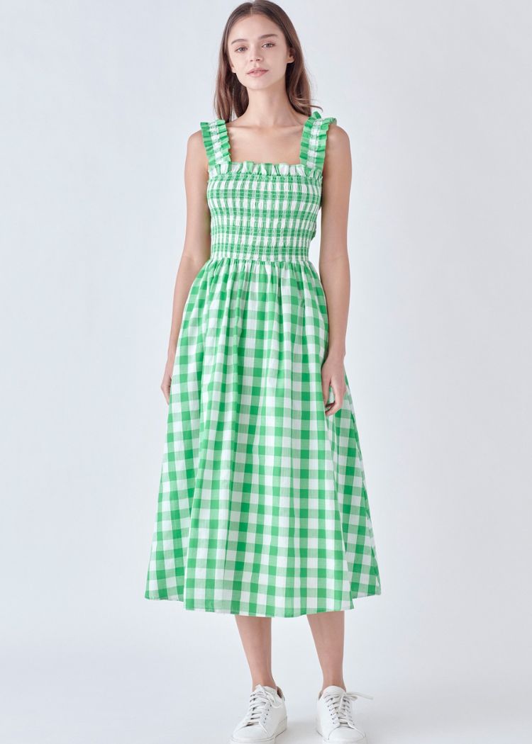 Alice Check Print Midi Dress- Green ***FINAL SALE***-Hand In Pocket