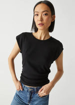 Michael Stars Joni Crew Neck Power Shoulder Top - Black-Hand In Pocket