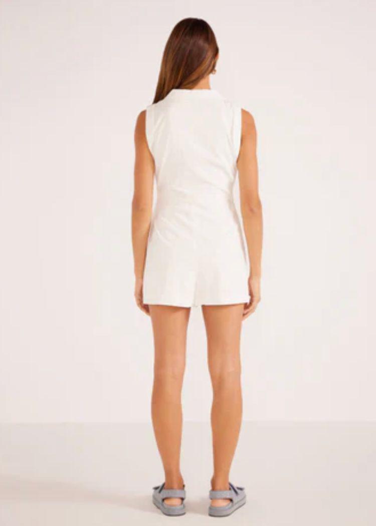 MINKPINK Lucia Linen Wrap Playsuit- White-Hand In Pocket