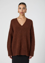 French Connection Fluffy Knit Jumper- Chocolate-Hand In Pocket