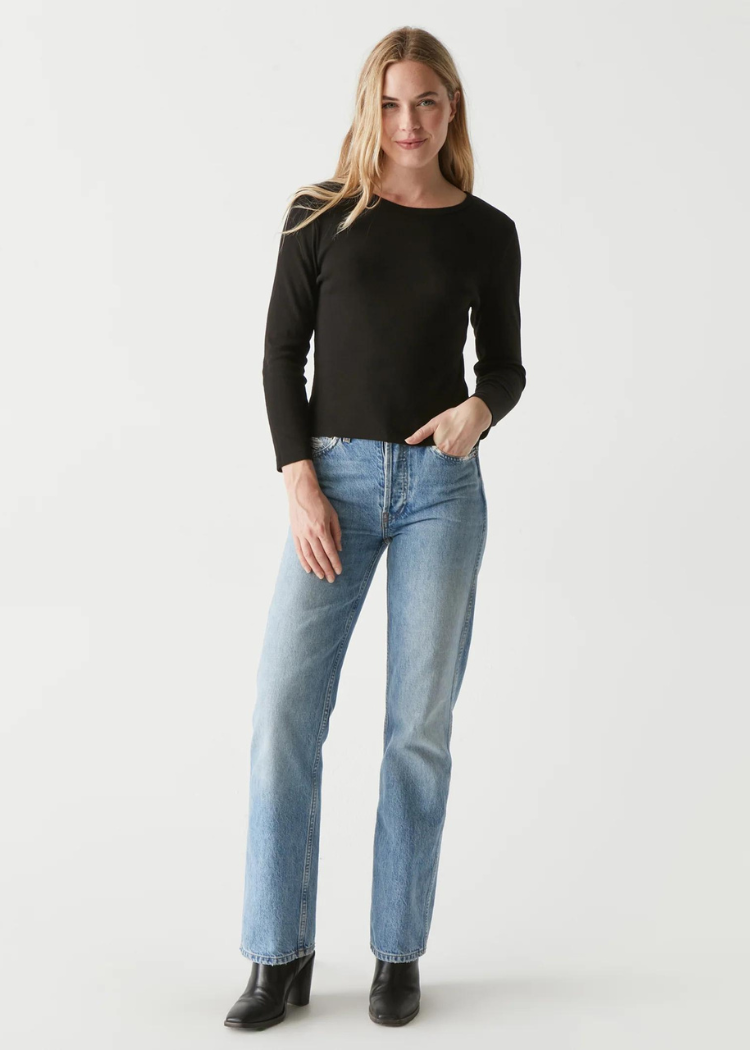 Emma 3/4 Sleeve Crop Tee - Black-Hand In Pocket