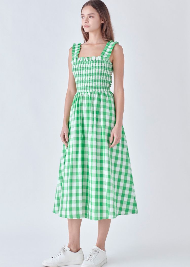 Alice Check Print Midi Dress- Green ***FINAL SALE***-Hand In Pocket