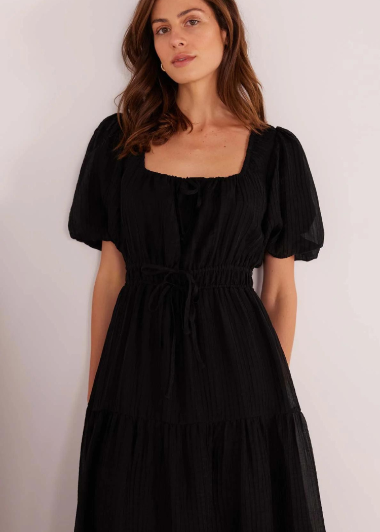 MINKPINK Amy Tiered Midi Dress- Black-Hand In Pocket