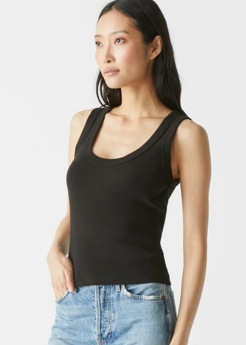 Michael Stars Elodie Crop Scoop Neck Tank-Black-Hand In Pocket