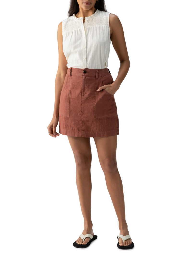 Sanctuary Surplus Linen Skirt- Rich Clay ***FINAL SALE***-Hand In Pocket