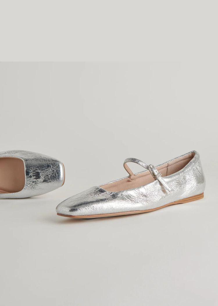 Dolce Vita Reyes Ballet Flat- Silver Distressed-Hand In Pocket