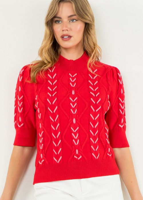 THML Sheryl Knit Sweater- Red-Hand In Pocket