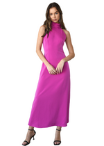 Adelyn Rae Alize Halter Maxi Dress- Fuchsia-Hand In Pocket