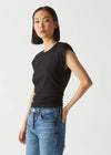 Michael Stars Joni Crew Neck Power Shoulder Top - Black-Hand In Pocket