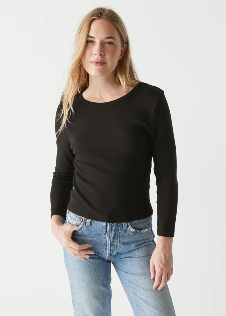 Emma 3/4 Sleeve Crop Tee - Black-Hand In Pocket