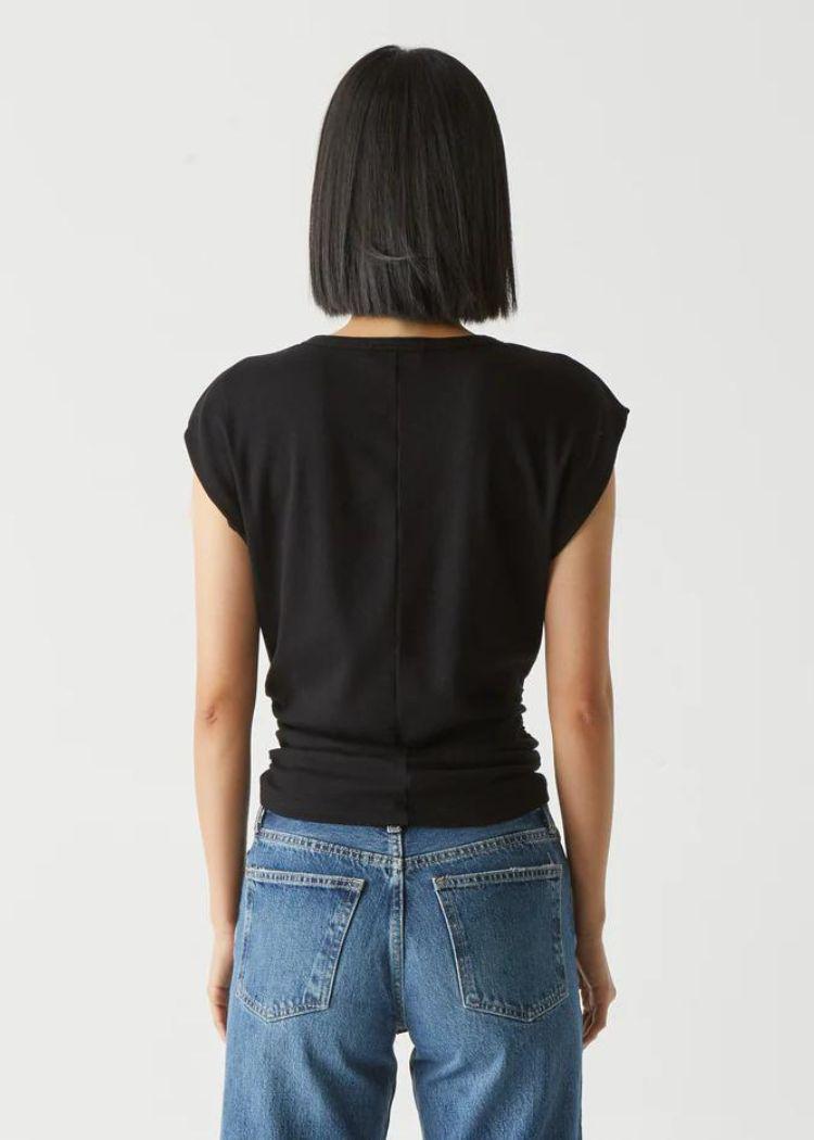 Michael Stars Joni Crew Neck Power Shoulder Top - Black-Hand In Pocket