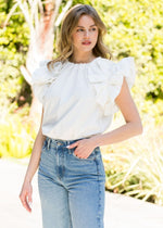 THML Cleo Flutter Sleeve Top- White ***FINAL SALE***-Hand In Pocket