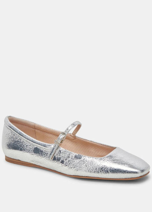 Dolce Vita Reyes Ballet Flat- Silver Distressed-Hand In Pocket