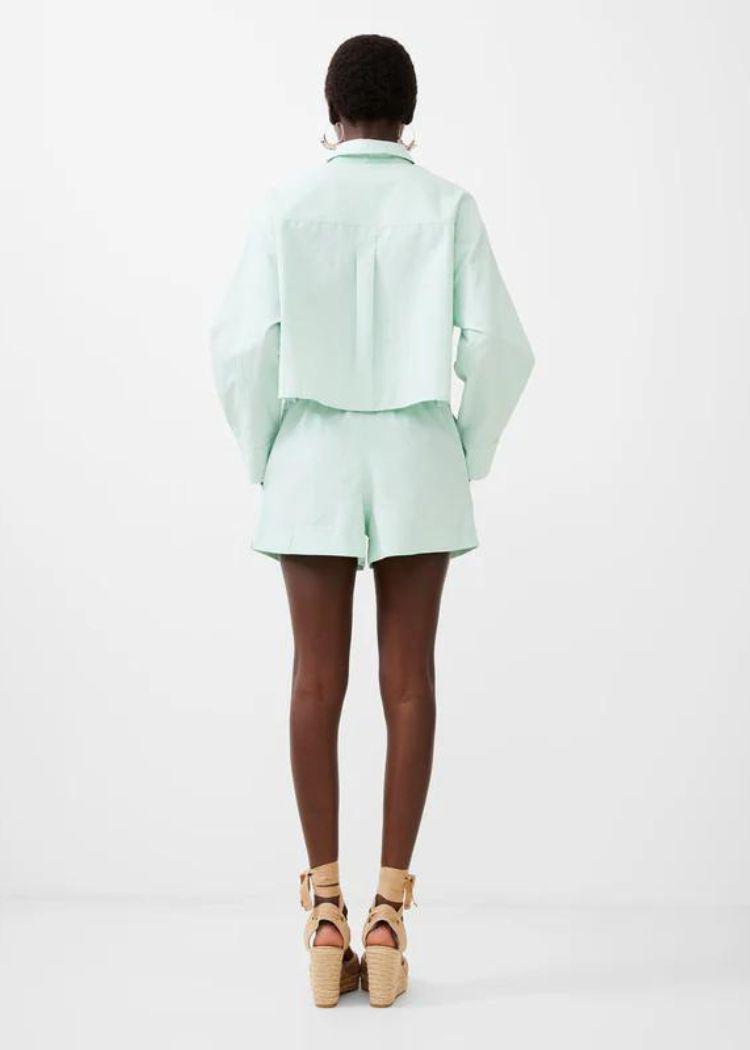 French Connection Cropped Poplin Shirt- Subtle Green ***FINAL SALE***-Hand In Pocket