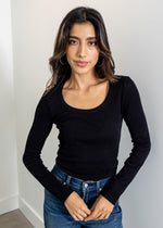 Bobi L/S Scoop Neck Tee - Black-Hand In Pocket