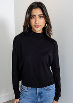 Bobi Mock Neck L/S Tee- Black-Hand In Pocket