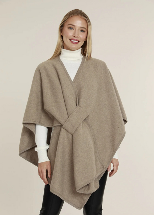 Cara Interlock Wrap- Taupe-Hand In Pocket