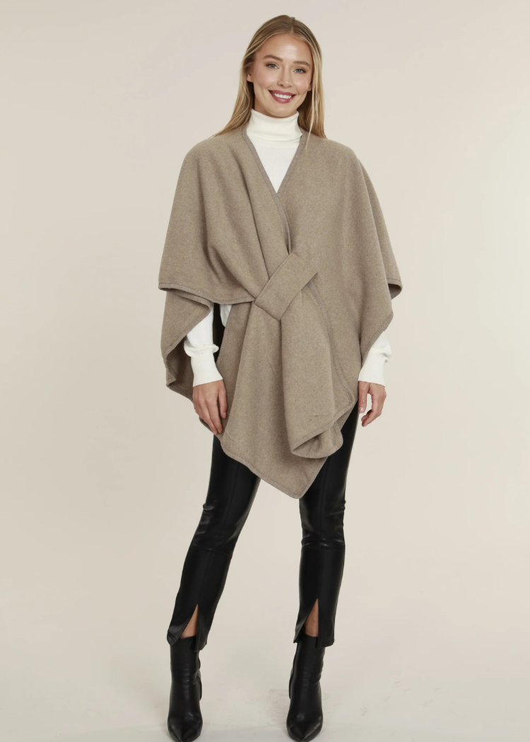 Cara Interlock Wrap- Taupe-Hand In Pocket