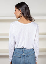 Michael Stars Sansa Long Sleeve V Neck Tee-White ***FINAL SALE***-Hand In Pocket