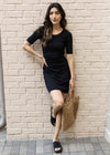 Michael Stars Mona Ruched Dress-Black-Hand In Pocket