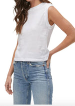 Michael Stars Johnnie Crop Crew Neck Tank-White-Hand In Pocket